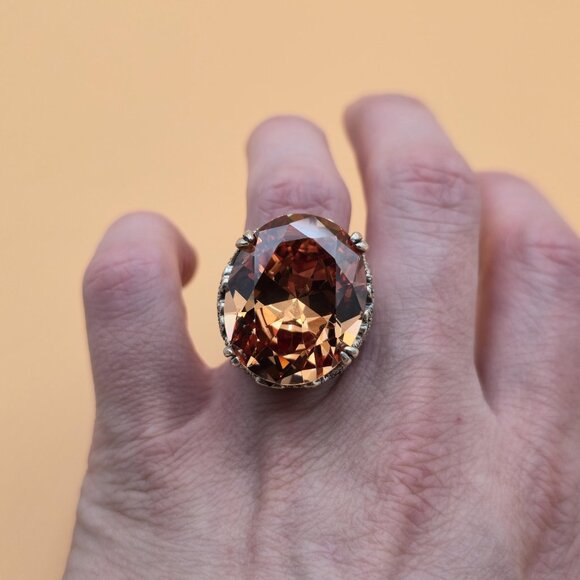 Size 6.75 Sterling Silver Very Large Cubic Zirconia And Marcasite's Ring A5419 - Picture 5 of 10